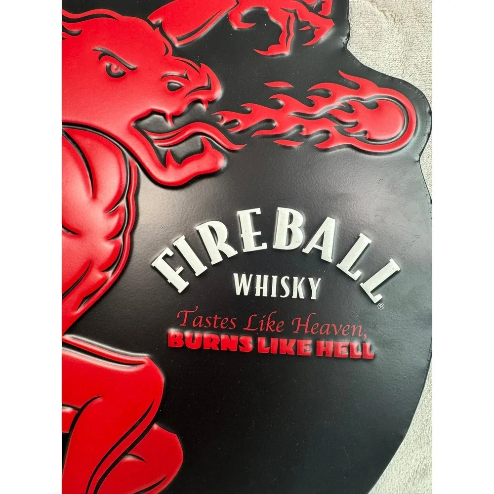 Fireball Whisky Metal Sign‎ Embossed Dragon Flame Bar Man Cave Decor